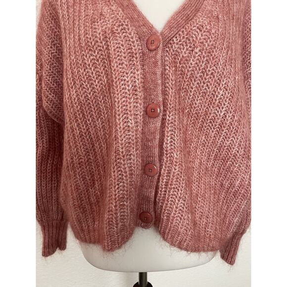 Sezane Sweater Cardigan Fuzzy Wool Mohair Ribbed Knit Achille - Picture 3 of 13